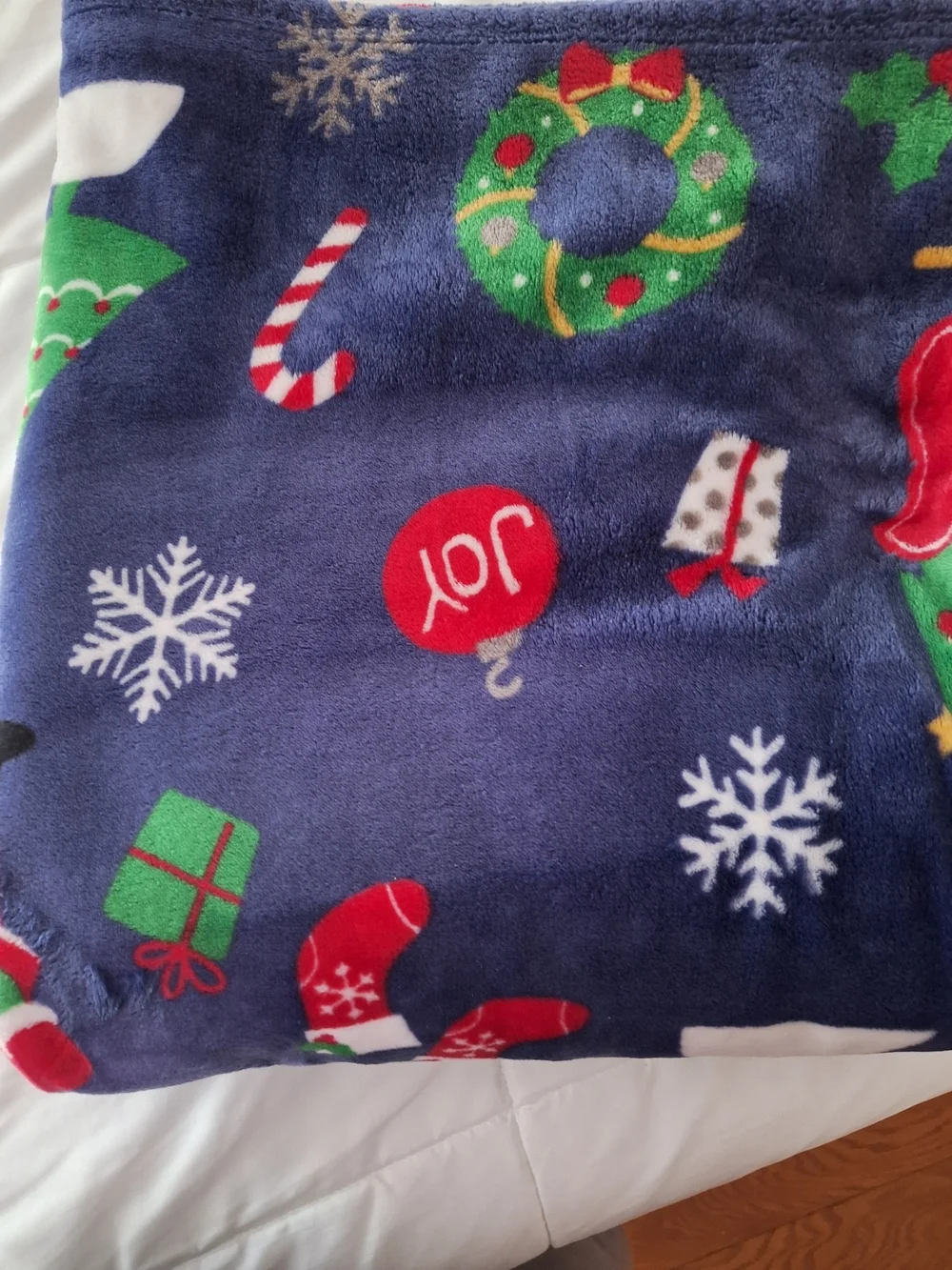 Christmas Santa & Reindeer Plush Throw Blanket - Navy Blue